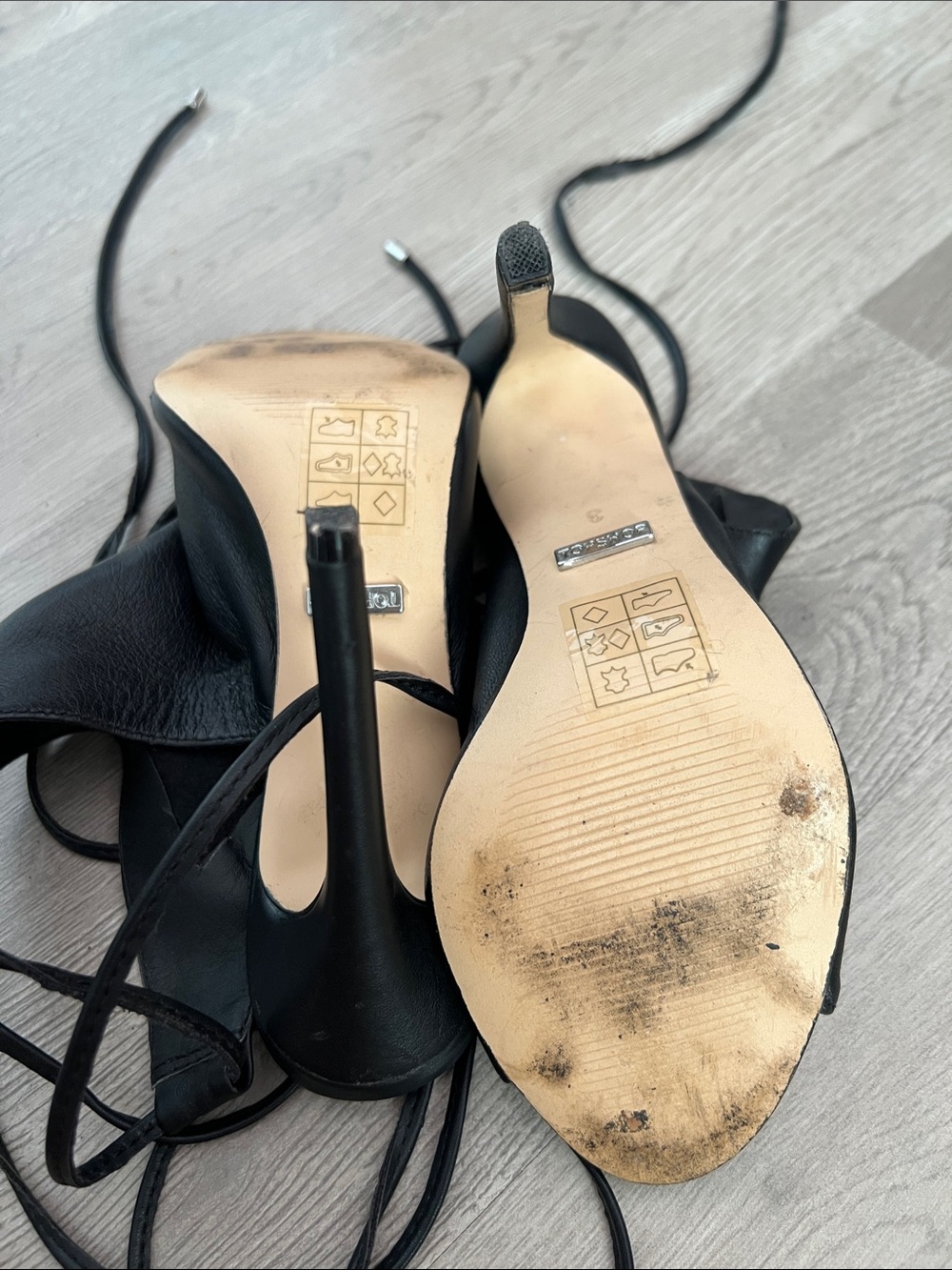 Top Shop Black Leather Lace-Up Peep Toe Wrap Sandal Heel - Picture 8 of 10
